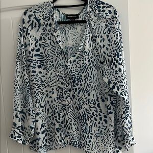 Blue and White Animal Print Women's Top